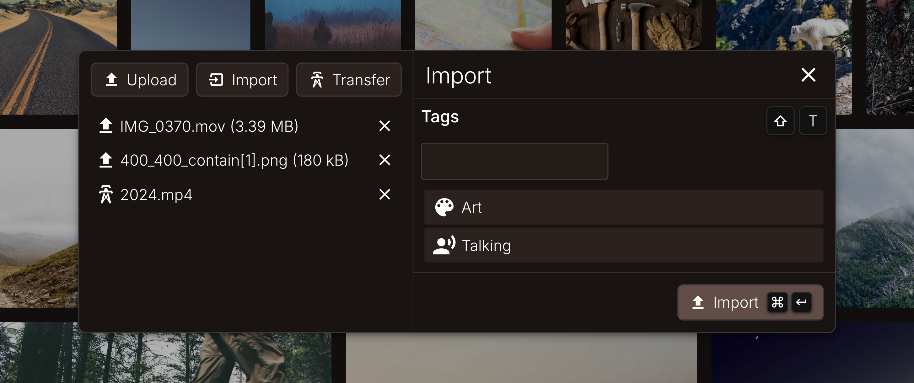Stash import popup